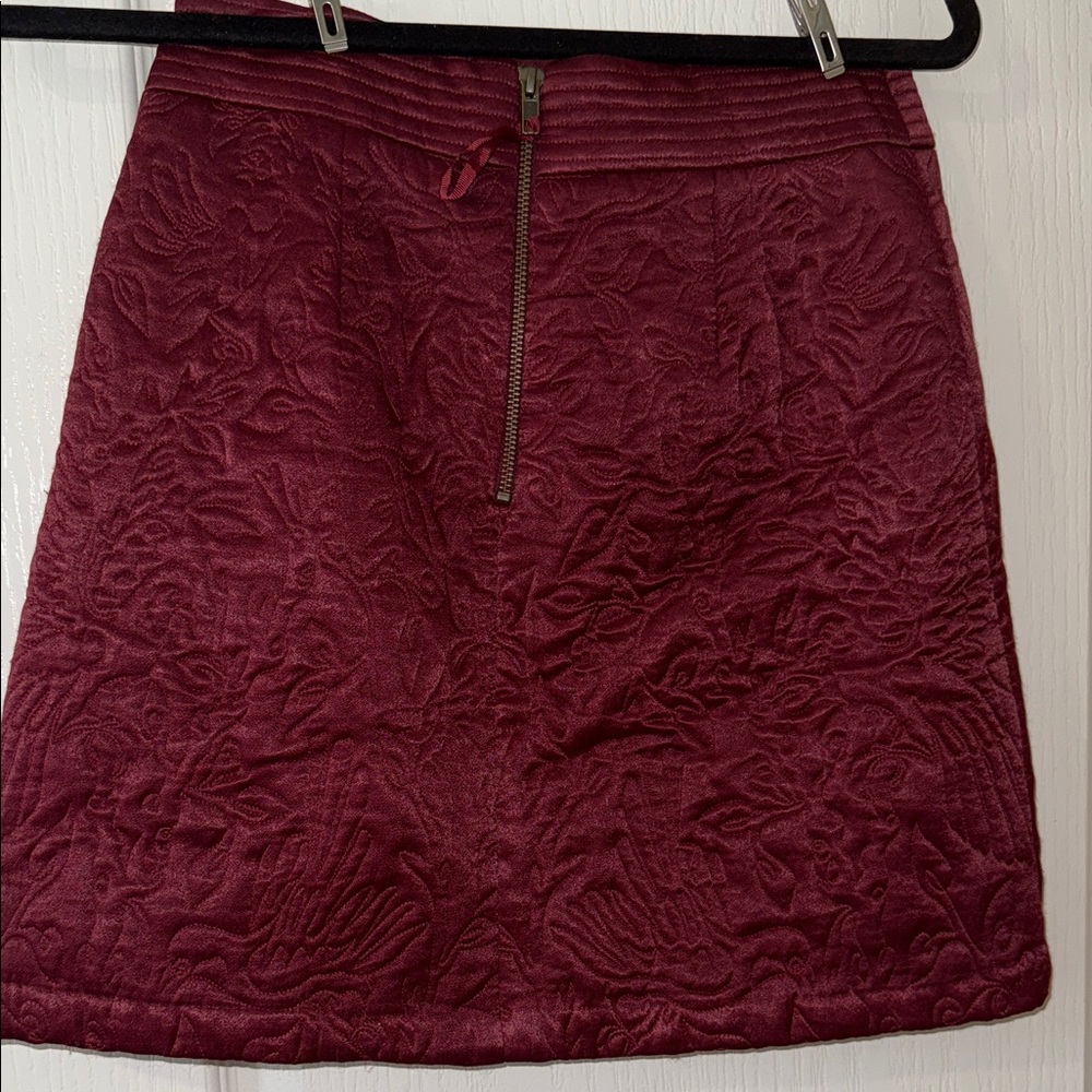 Anthropologie Burgundy Embroidered Mini Skirt - Picture 6 of 9